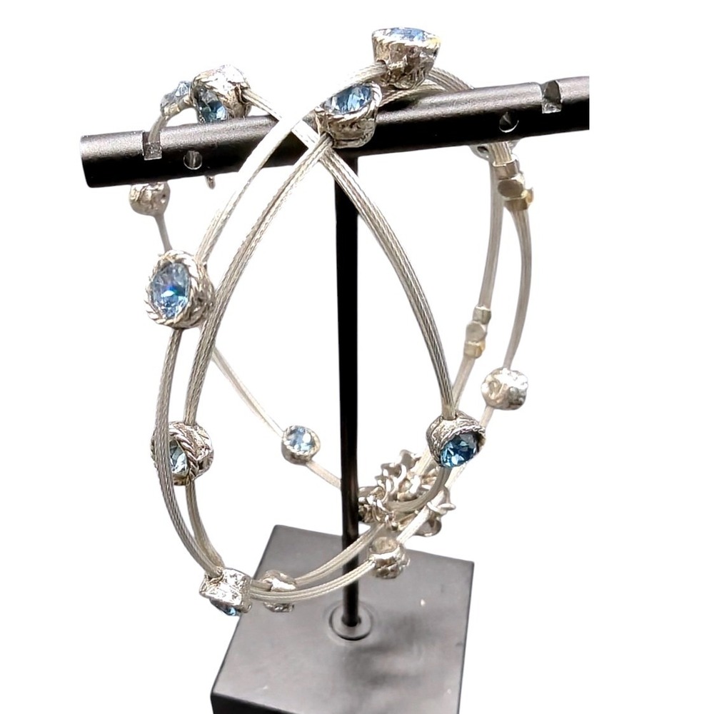 Seasonal Whispers Bangle Bracelet Set Denim Blue Crystal Silver collection